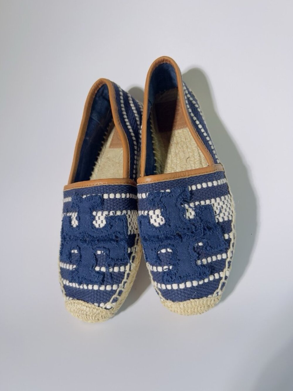 Tory Burch Ines Espadrille Flats Blue Canvas Logo Size 6 No Box - Picture 6 of 12